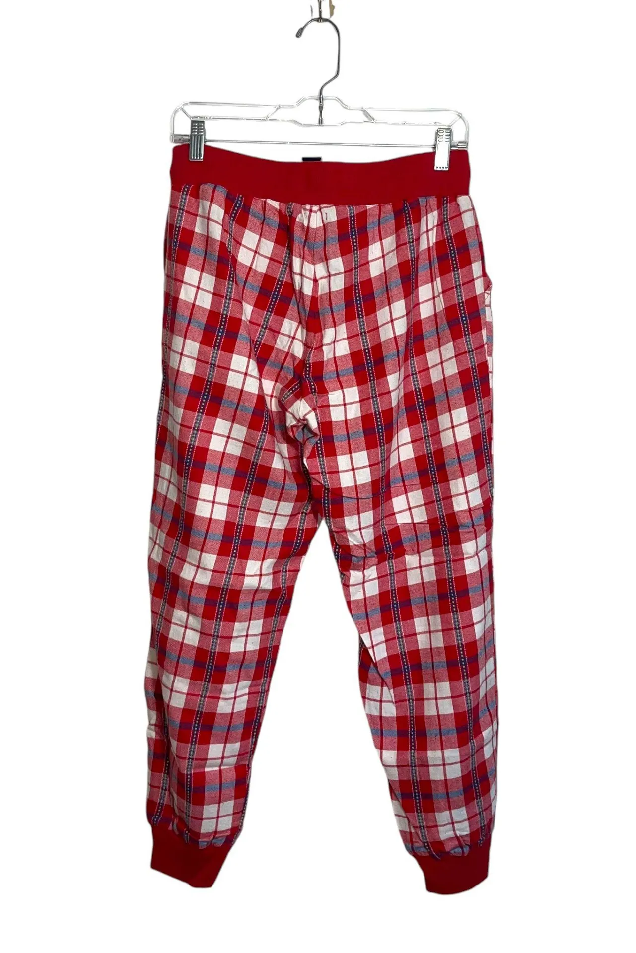 Red White & Navy Blue Plaid Drawstring Jogger Pajama Pants - Image 6