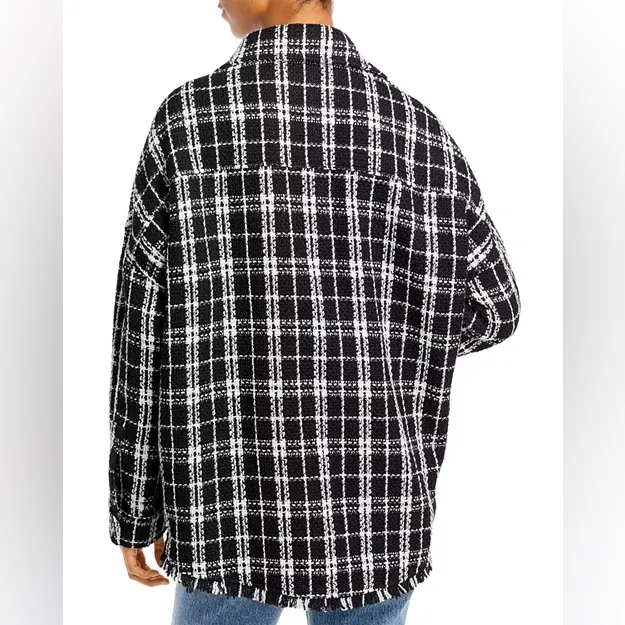 NATIVE‎ DAUGHTERS Black Plaid Oversized Frayed Shirt Jacket Shacket Size Small - Image 2