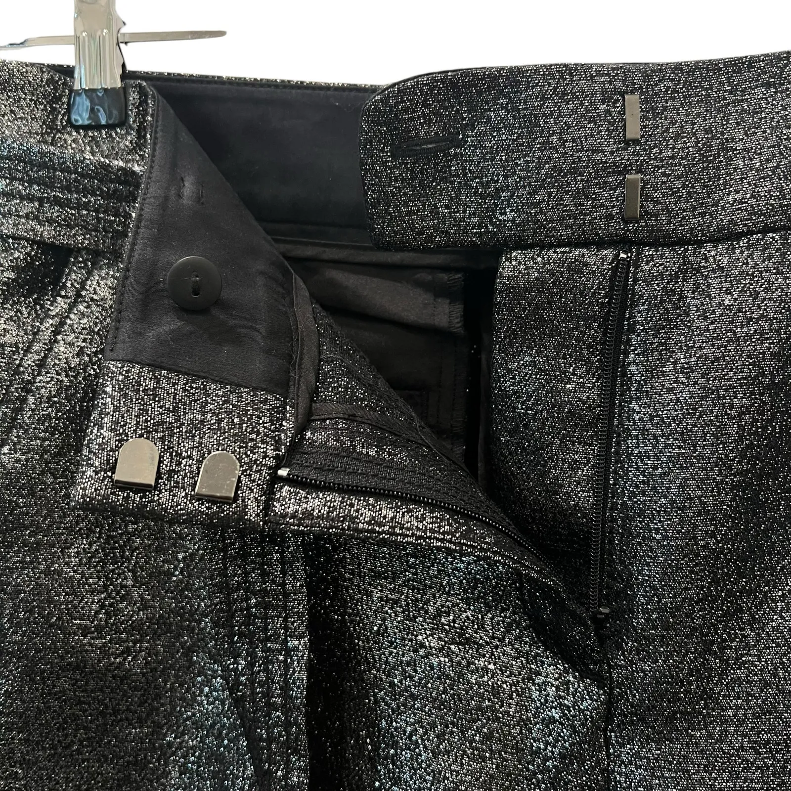 LOFT Womens Black Silver Metallic Sparkle Belted Crop Dress Pants 8P Petite - Image 5