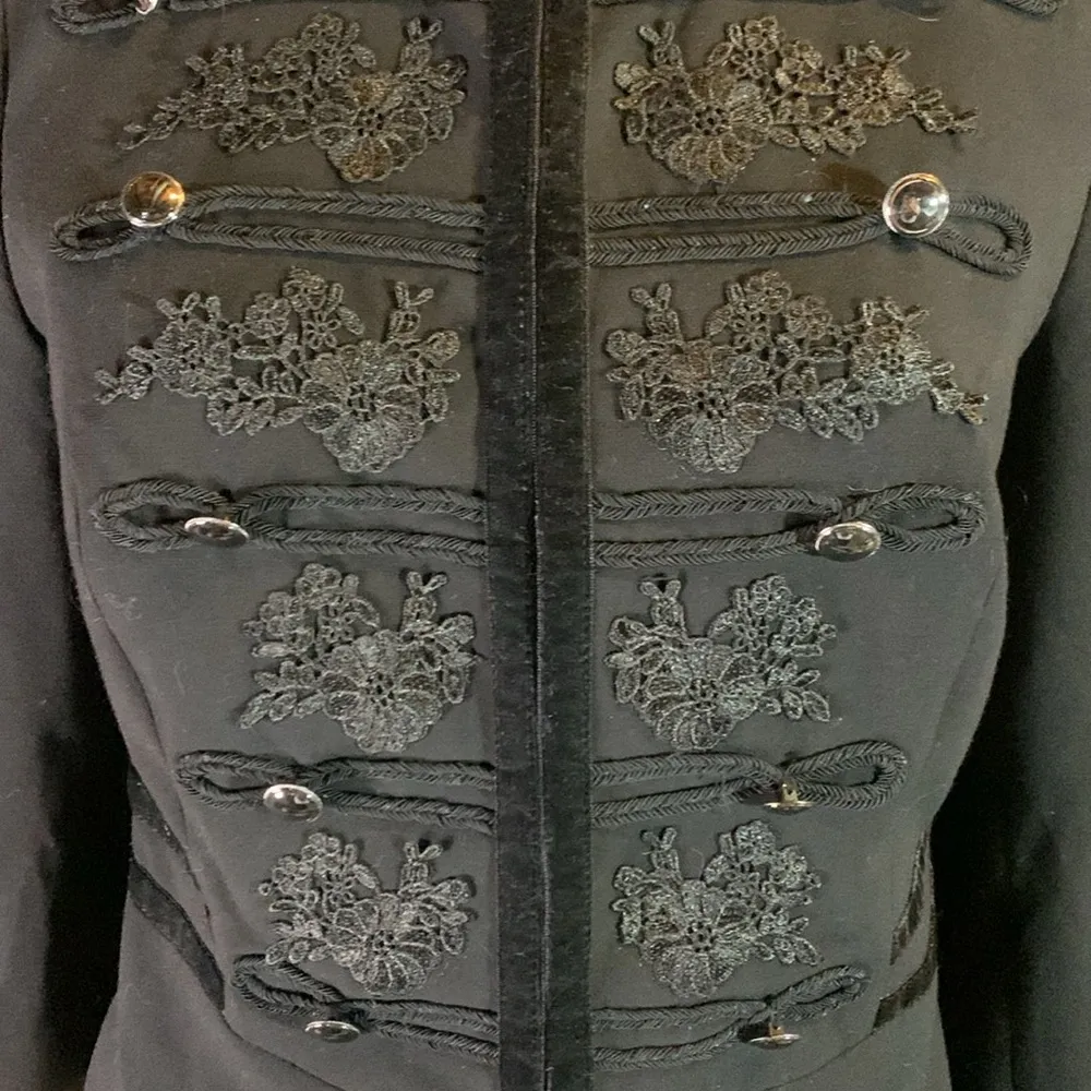WHBM Black Velvet-Trim Military Style Jacket Size 4 - Image 2
