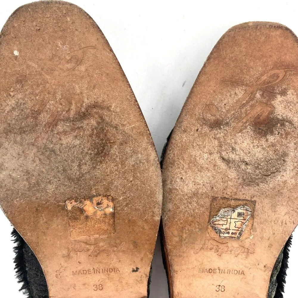 Free People Butterfly Effect Faux Fur Crushed Velvet Mules Green Womens Size 38 - Image 7