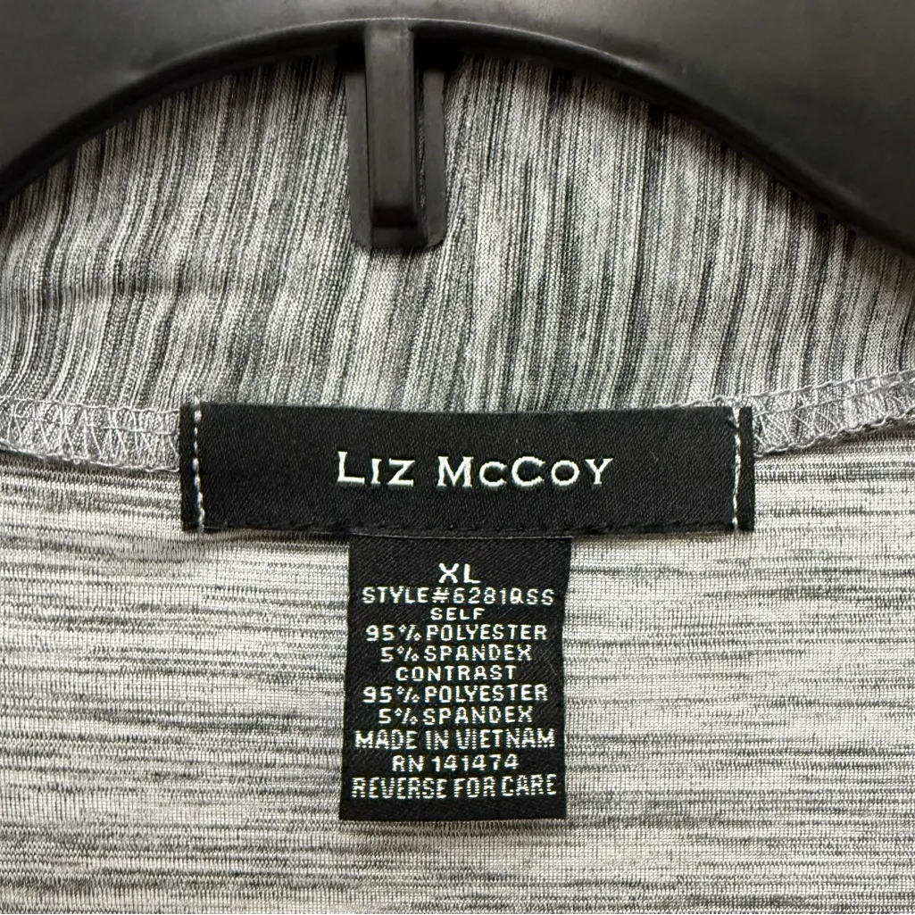 Liz McCoy Gray & Black Cardigan Style Blouse With Chain Detail Size XL - Image 4