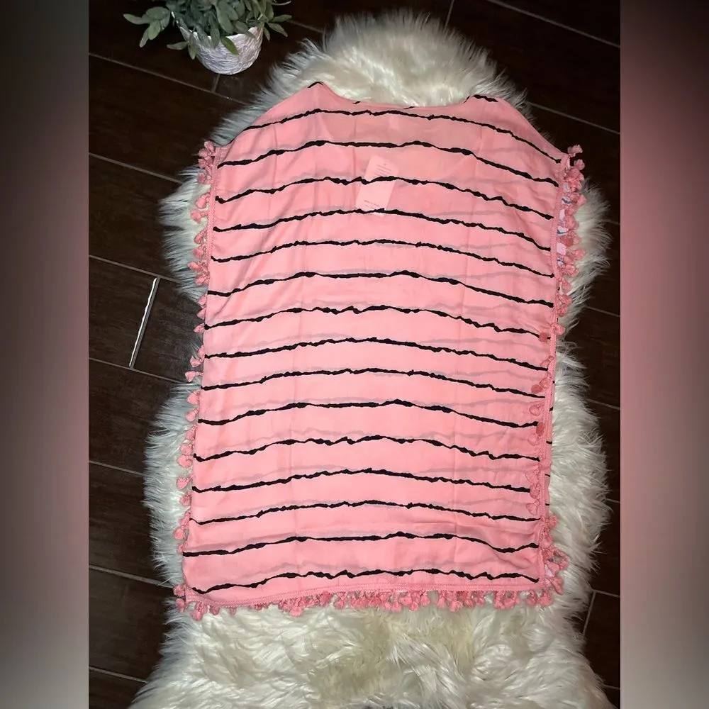 Yincro coral/black striped Chiffon Tassel Swimsuit Cover Up Beach Size undefined - Image 6