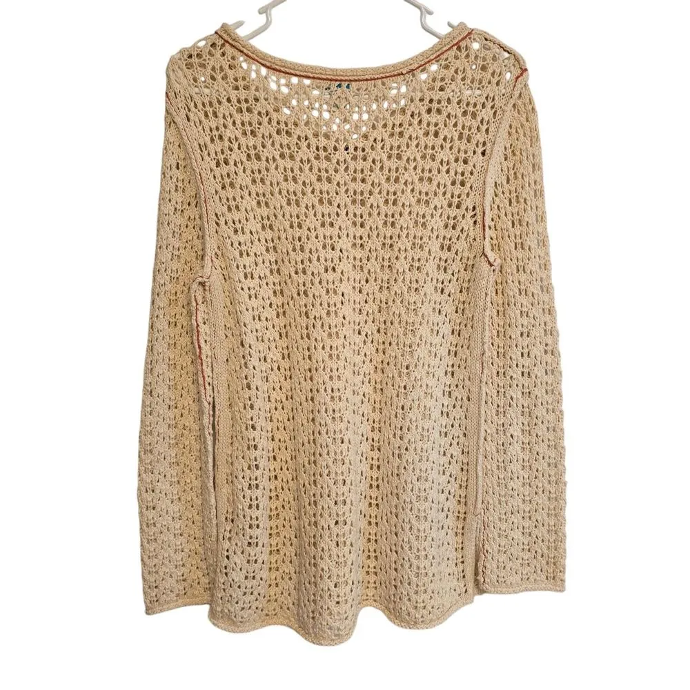 Sundance Womens Top Crochet Open Knit Long Sleeve Boho Half Button Shirt Size XS - Image 2