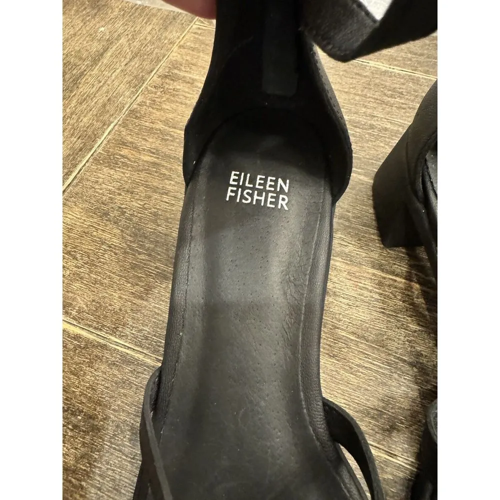 New Eileen Fisher Noni block heel sandals Size‎ 7 Black Cocktail - Image 7