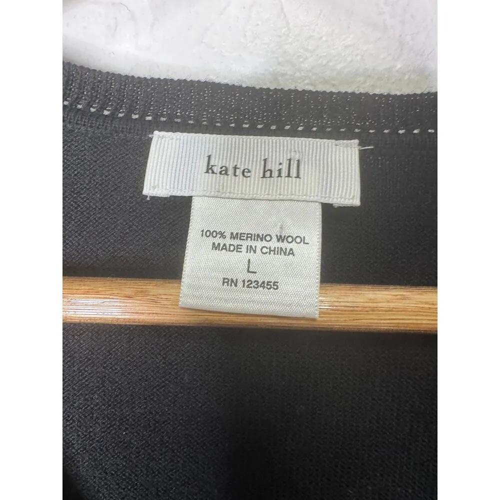 Kate Hill Womens Merino Wool V neck Sweater Size M Black Business Casual Office - Image 4