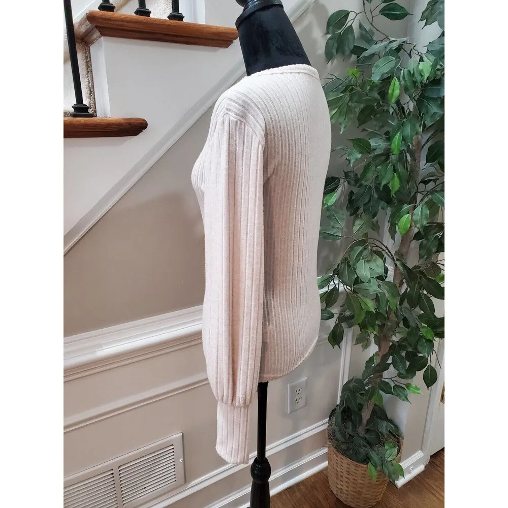 SHELN Women's Beige Polyester Long Sleeve Round Neck Pullover Knit Sweater M - Image 4