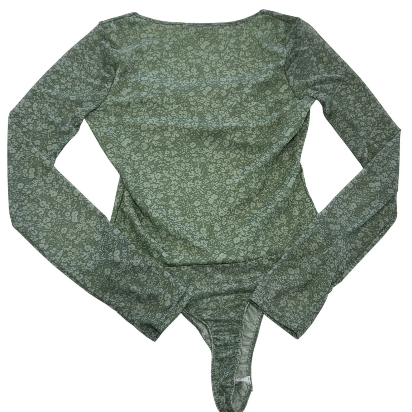 Lulus‎ Bodysuit Womens Medium Green Major Aesthetic Sage Green Ditsy Floral Mesh - Image 4
