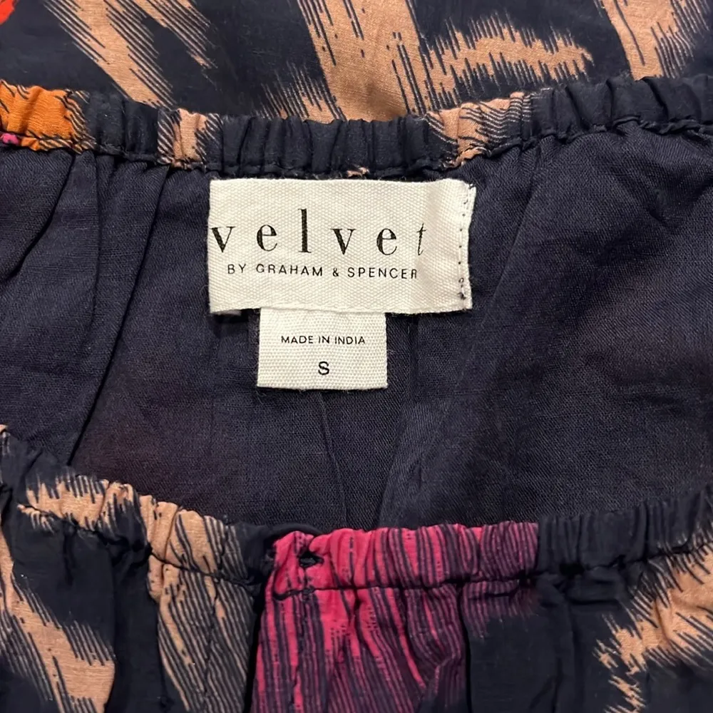 Velvet by Graham & Spencer Fraser Printed Silk Cotton Voile Top in Twilight $207 Black - Image 8