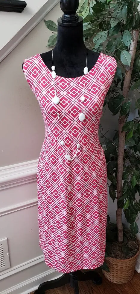 JM Collection Shift Dress Womens XL Pink White Geometric Round Neck Pullover - Image 1