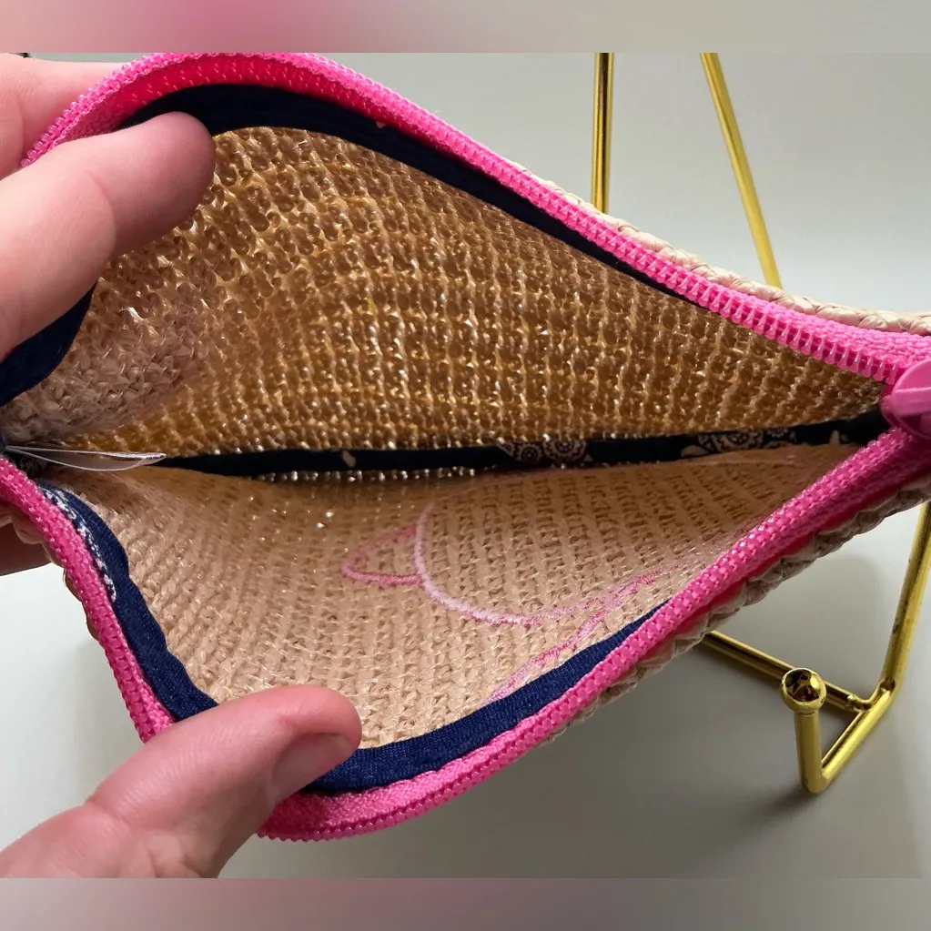 A Rare HTF Vera Bradley Straw Turtle Blue Pink Cosmetic Makeup Honu Zip Pouch - Image 4