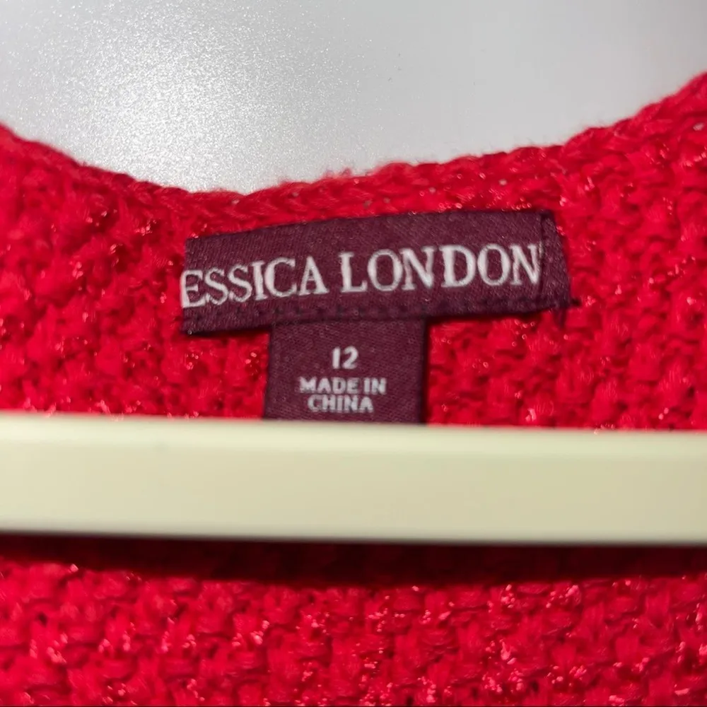 JESSICA LONDON RED CROCHET KNIT CARDIGAN STYLE VEST SIZE 12 - Image 4