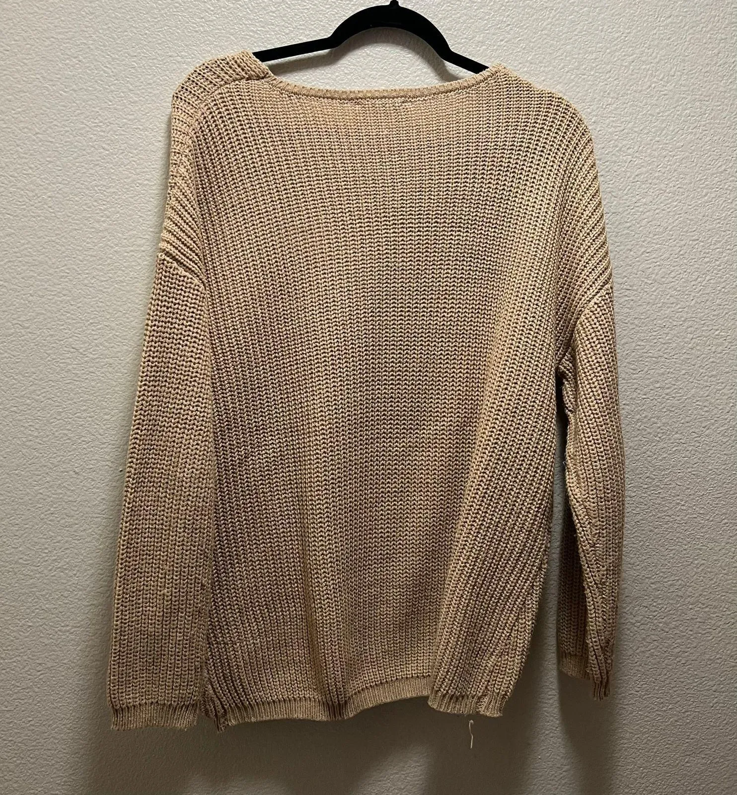 Jessica Simpson Pullover Sweater Laced Front Knitted V-Neck Long Sleeve Beige M - Image 3