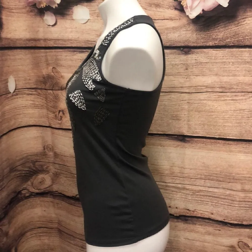 Romeo & Juliet Couture gray beaded racerback tank - Image 3