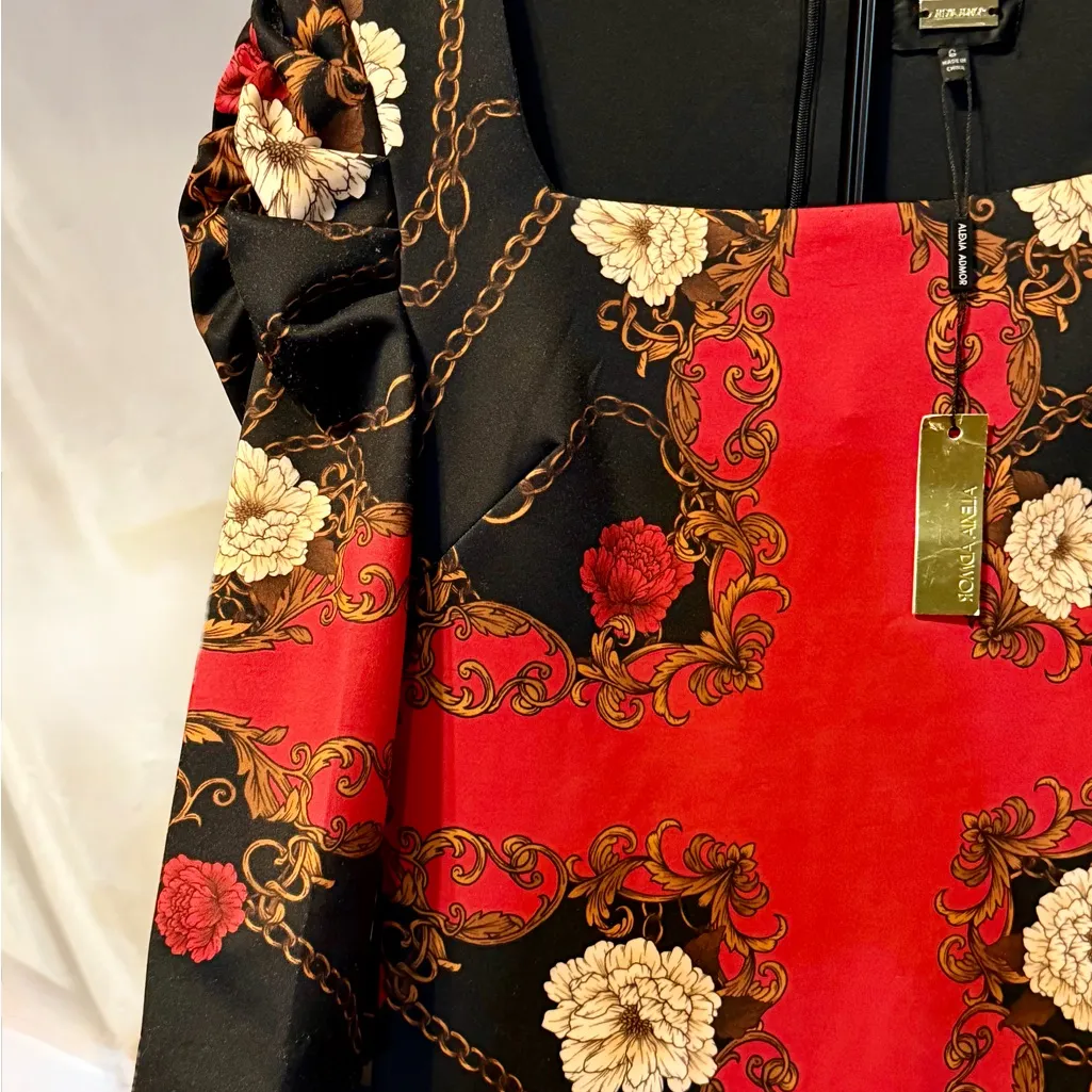 Alexia Admor Elizabeth Sheath Black and Red 3/4 length puff sleeves Size 6 NWT - Image 3