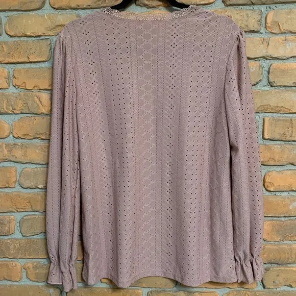 SHEIN Eyelet Lace Trim Long Flounce Sleeve Blouse Pink - Size‎ M - Image 3