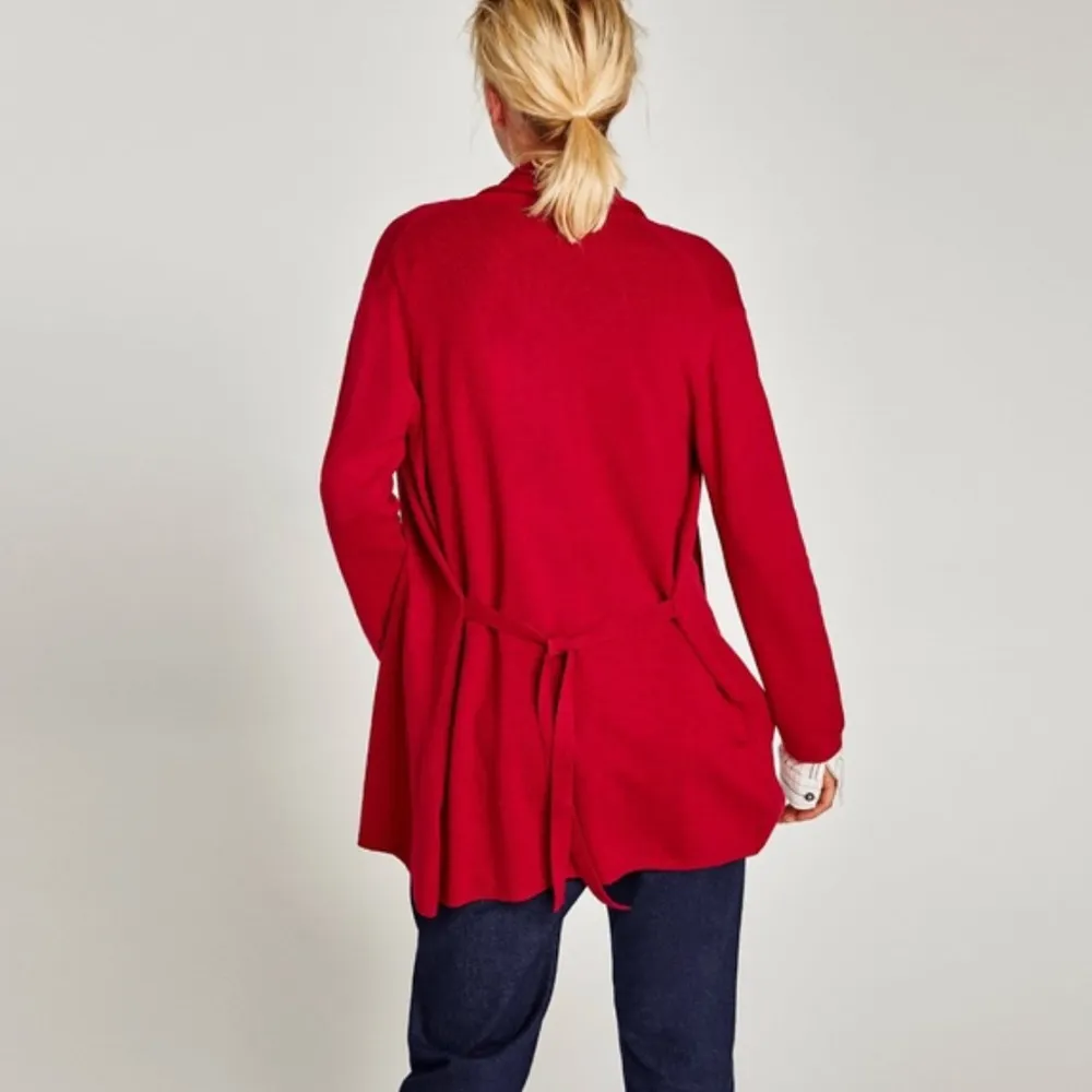 Zara Draped Neck Knit Wrap Cardigan w/ Belt Red Size S NEW - Image 7