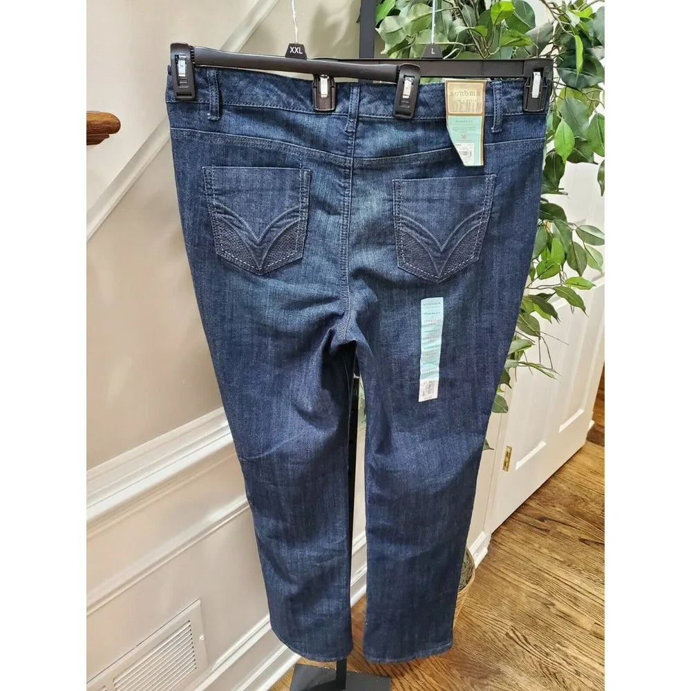 Sonoma Women's Denim Blue Cotton Mid Rise Straight Leg Casual Jeans Pant Size 16 - Image 5