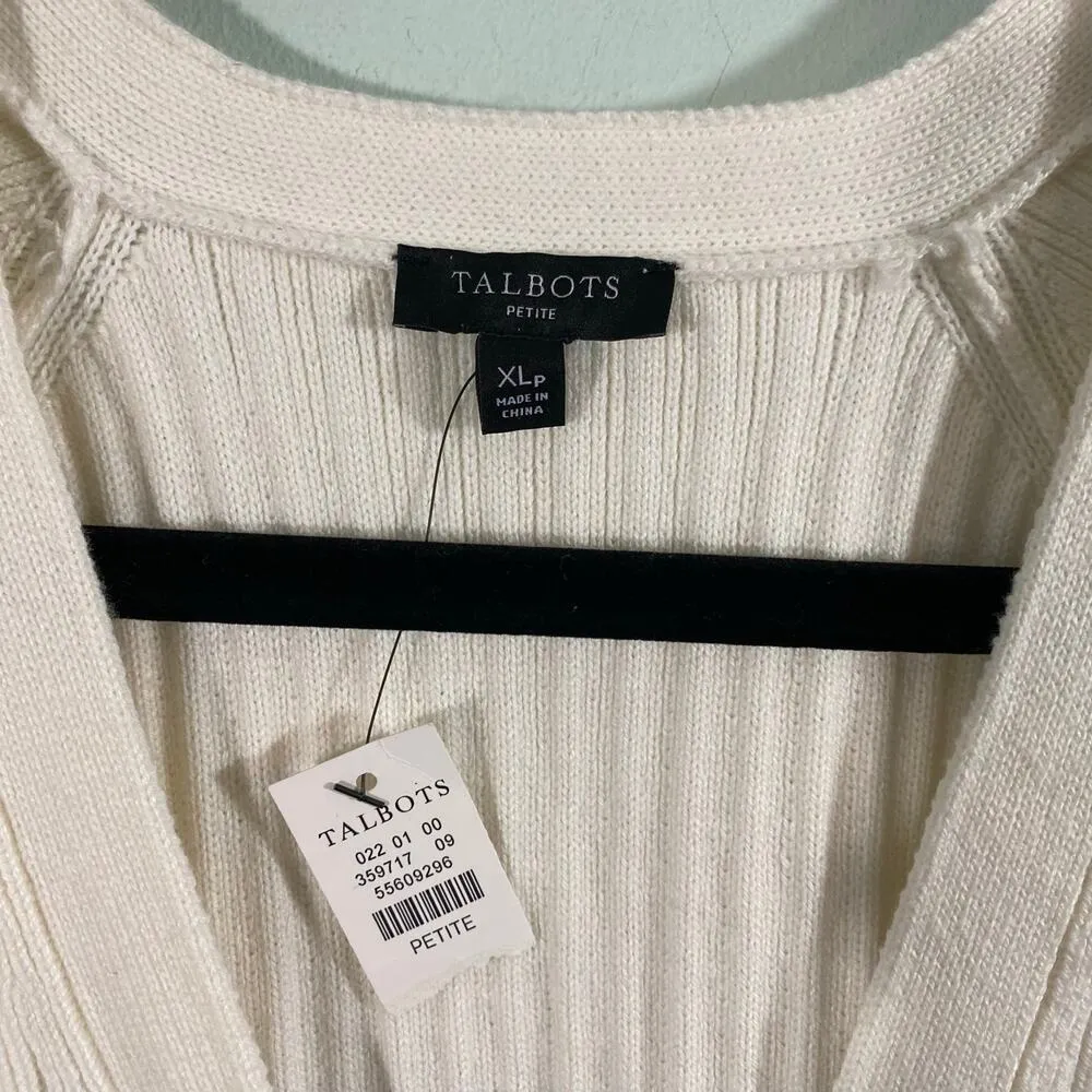 Talbots Petites Cream Blue Striped Ribber Button Up Cardigan Sz XLP NWT Coastal - Image 4
