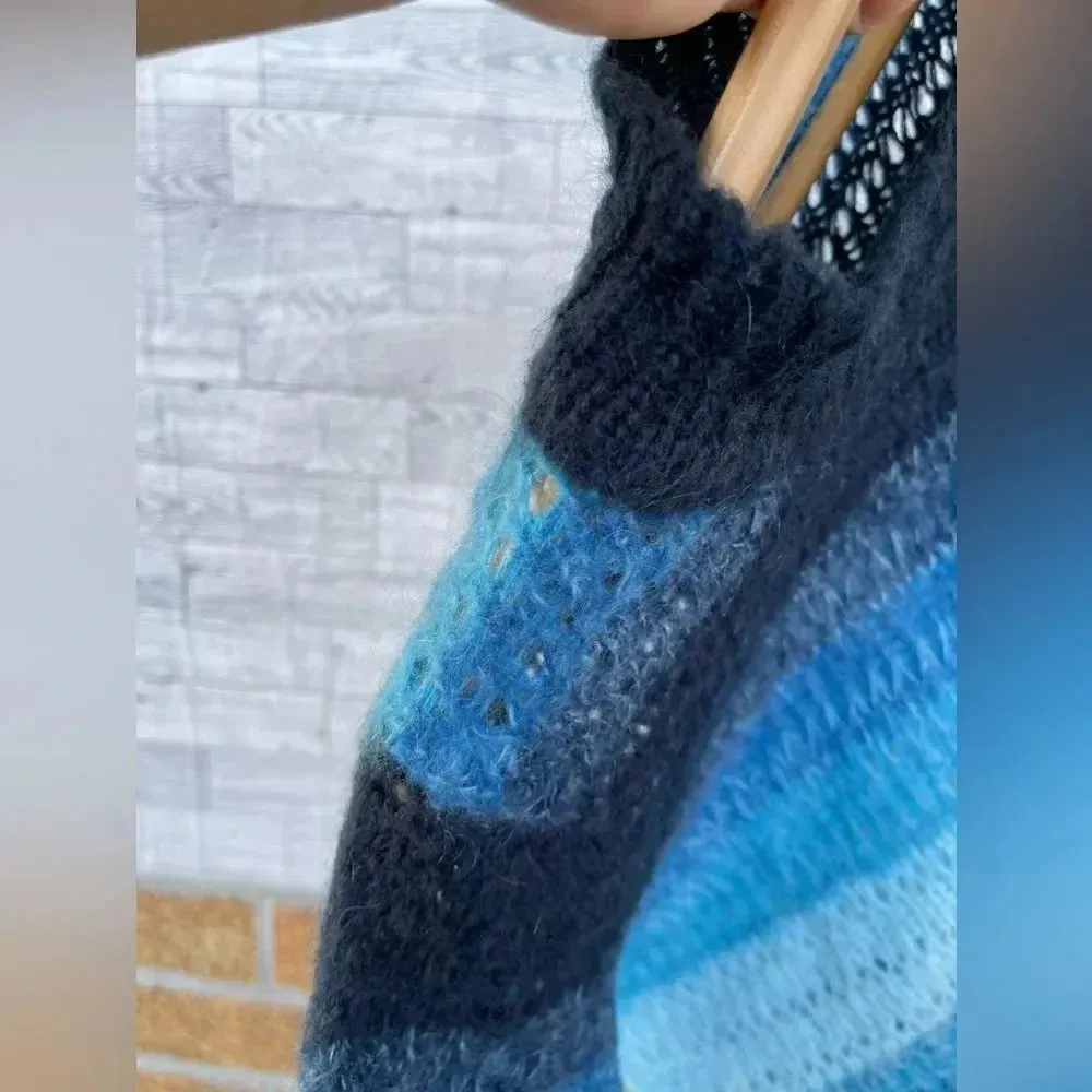 BA&SH Blue Stripe Boo Open Loose Knit Mohair Wool Blend Pullover size 6 - Image 10