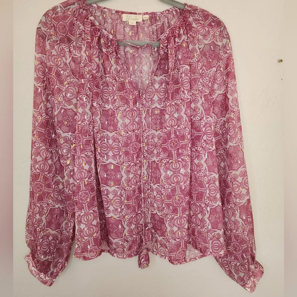 Let me be anthropologie Puff-Sleeve Metallic Peasant Blouse - Image 2