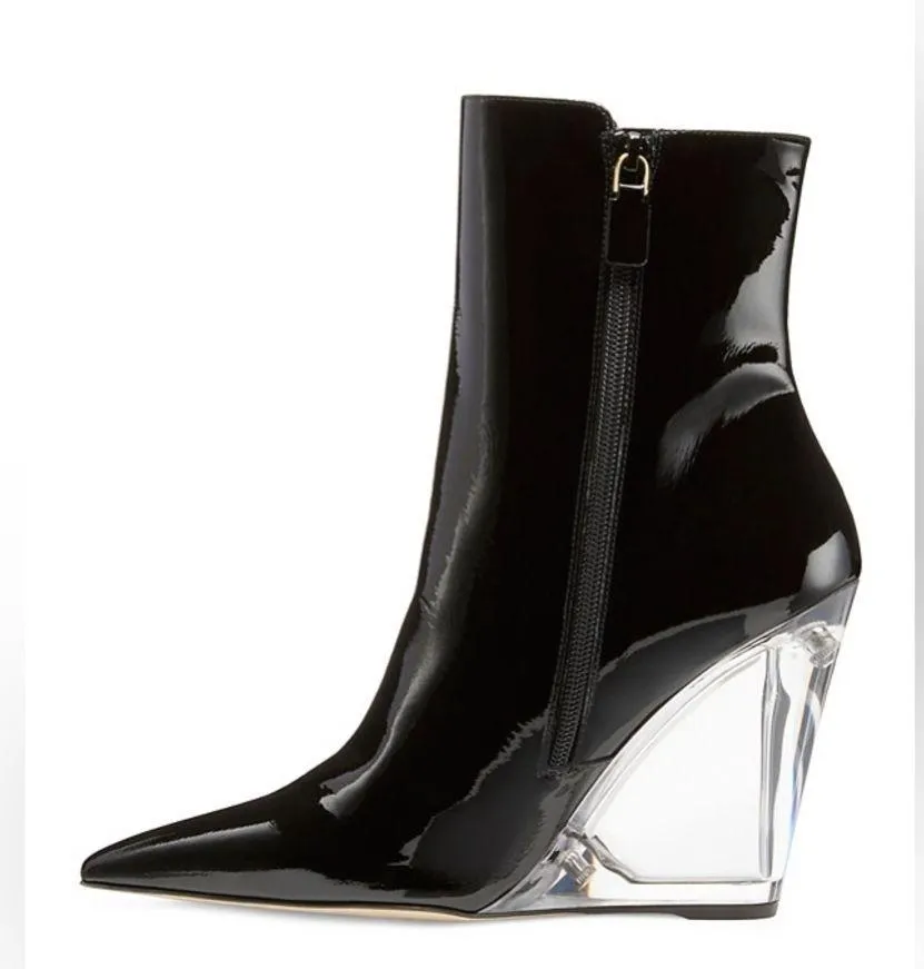 Stuart Weitzman Lucite 100 Wedge Heel Boots in Black, Size EU36.5 US6 New in Box - Image 8