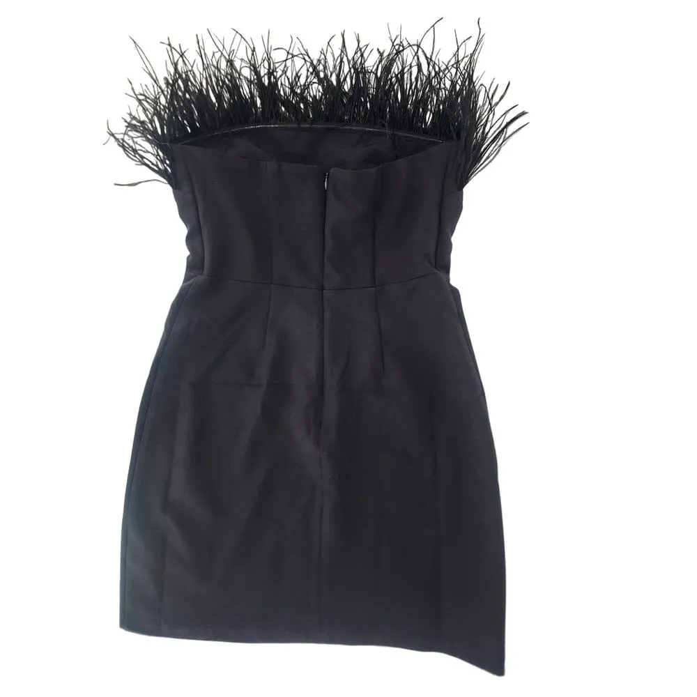 Sam Edelman Black Feather Top Strapless Mini Dress Women's Size 6 - Image 3