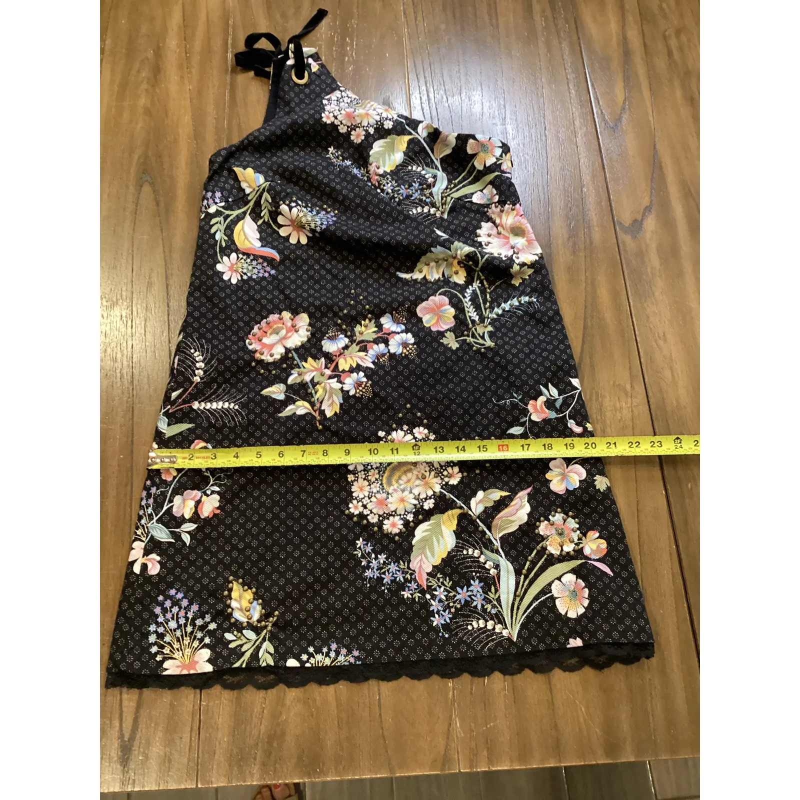 Maeve Anthropologie black ashbury one shoulder floral embroidered mini dress NWT - Image 5