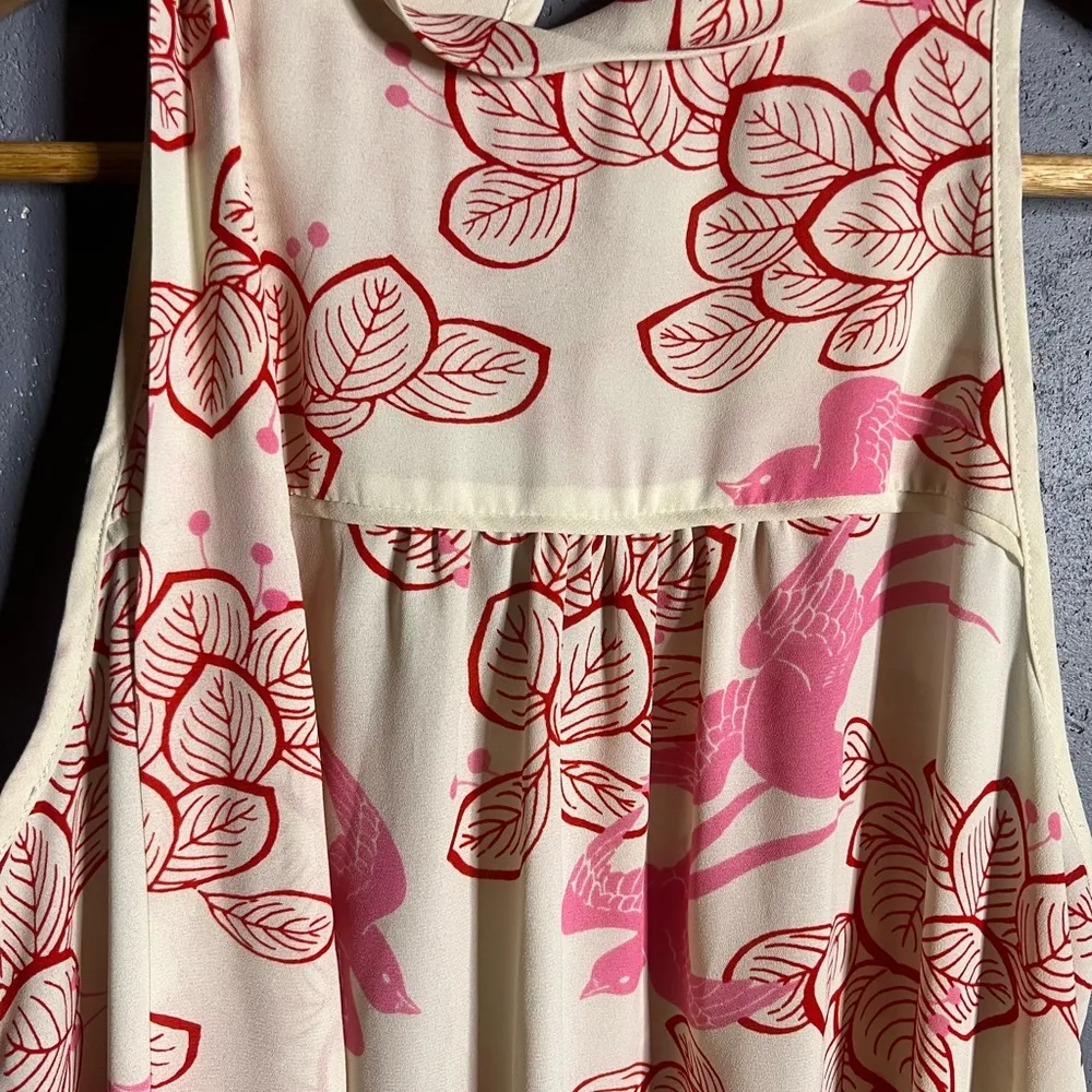 Maeve Cream Bird & Leaf Print High Neck Sleeveless Top.  Size Small - Image 11