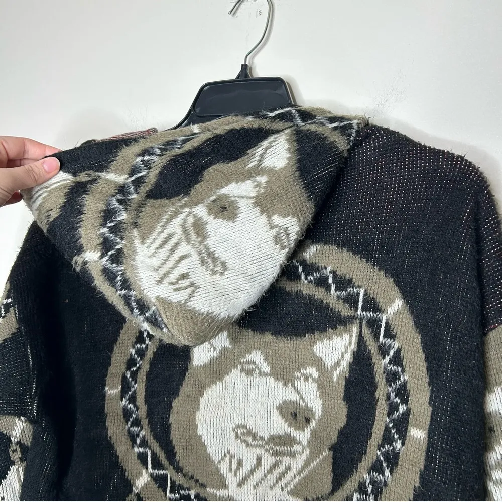 Vintage Black Gray Hooded Sweater Jacket wolf Dreamcatcher Design 90s 1990s - Image 4