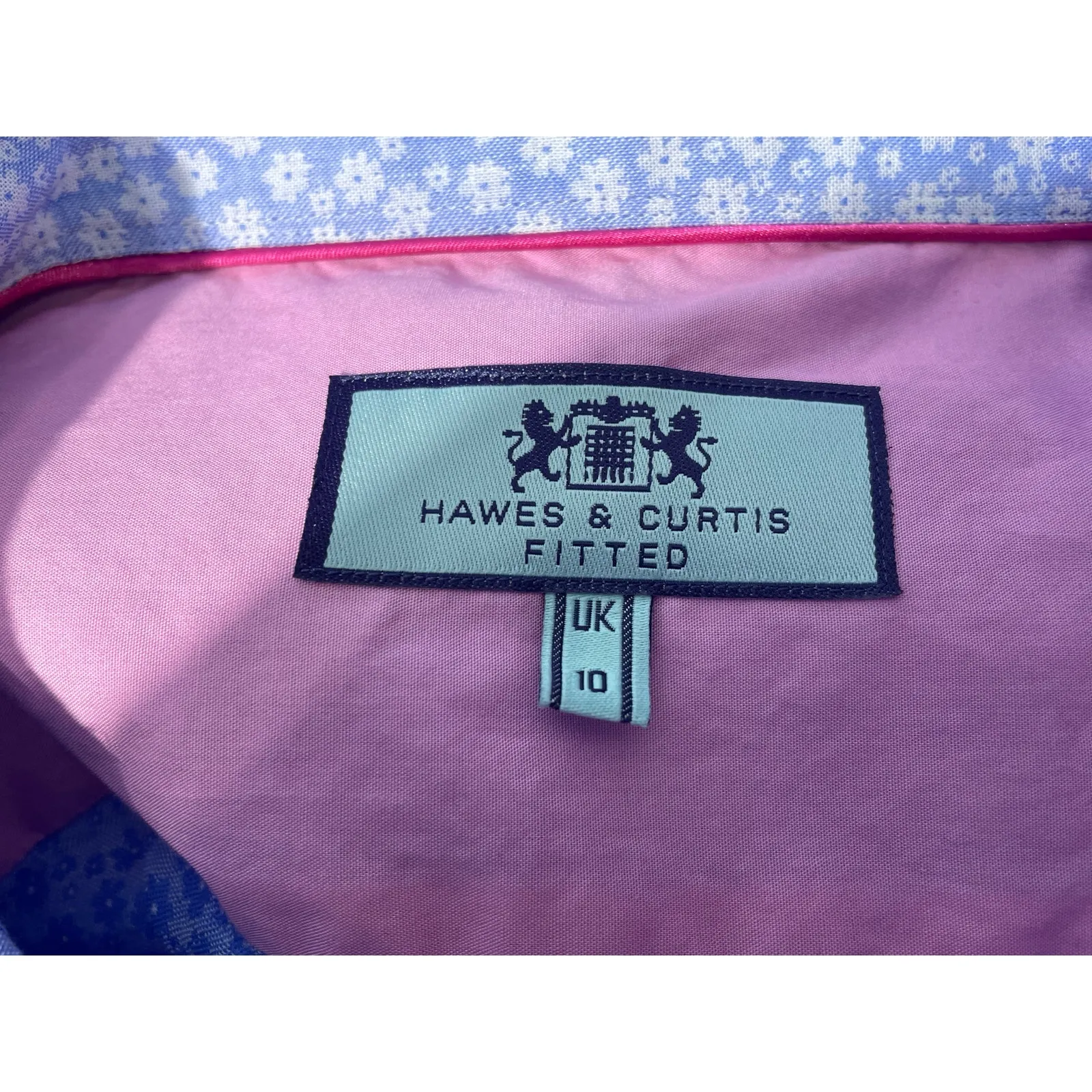 Hawes & Curtis Shirt UK 10 US 6 Blue Floral Pink Flip Cuff Preppy Country Club - Image 6