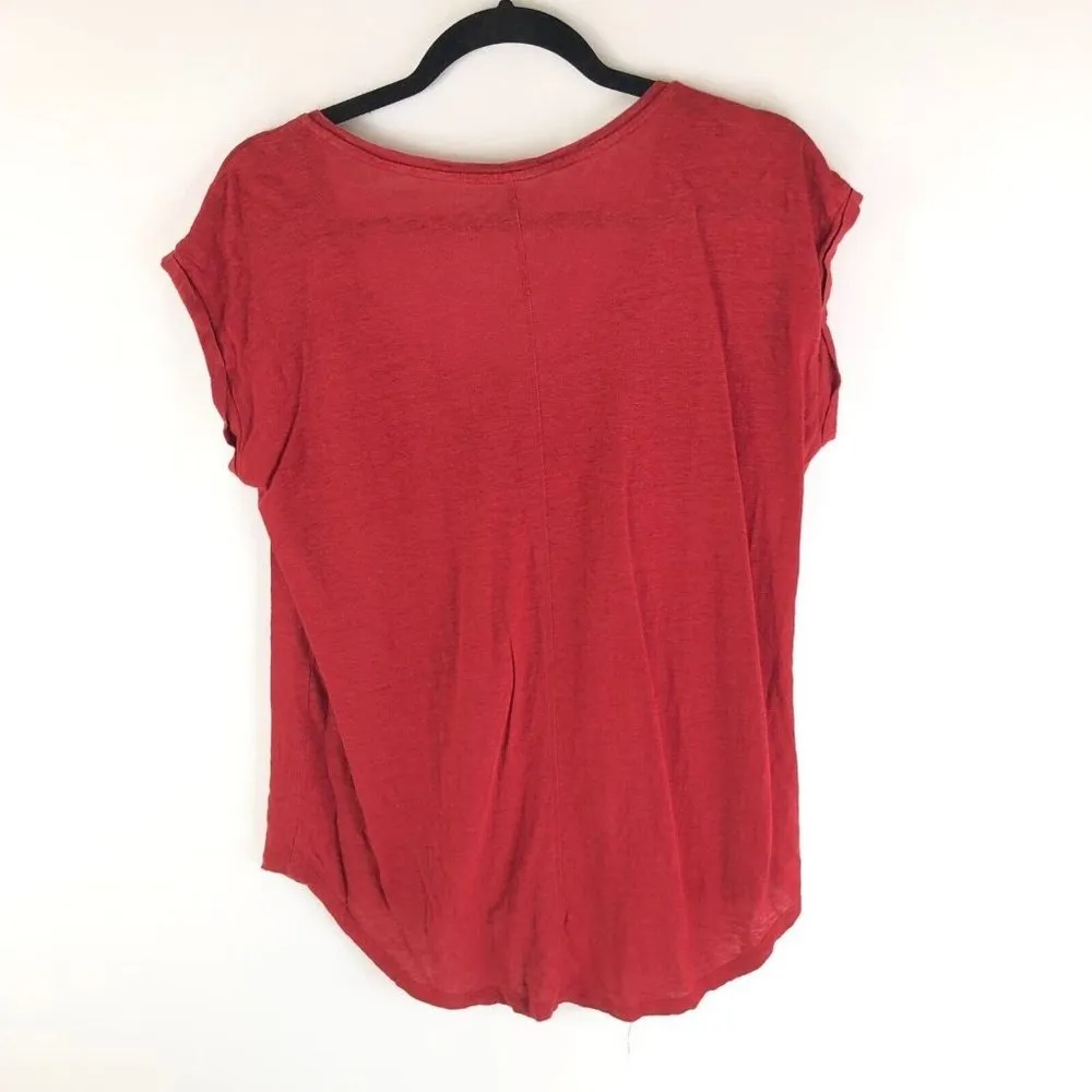 Loft Women's Top 100% Linen Cap Sleeve Scoop Neck Round Hem Knit Red M - Image 2