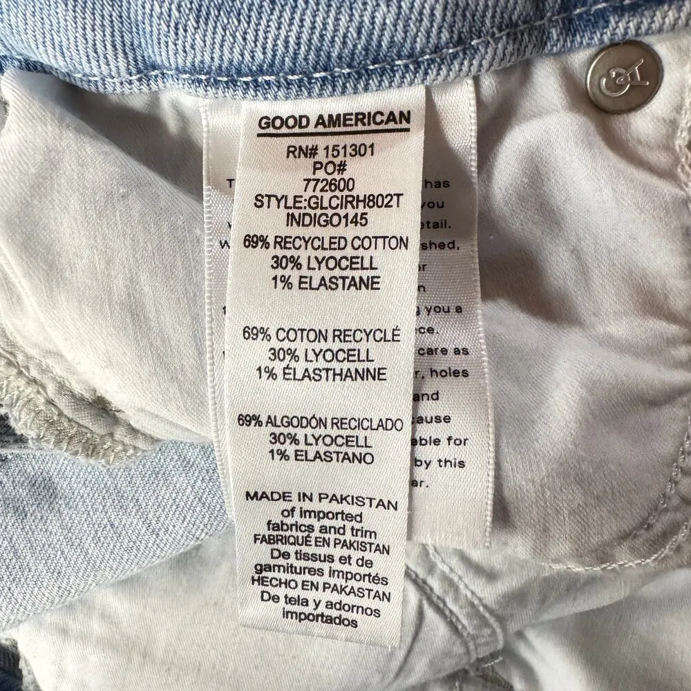 Good American SZ 4/27 Good Legs Cigarette Raw Hem Jeans Mid-Rise Light Wash Blue - Image 8