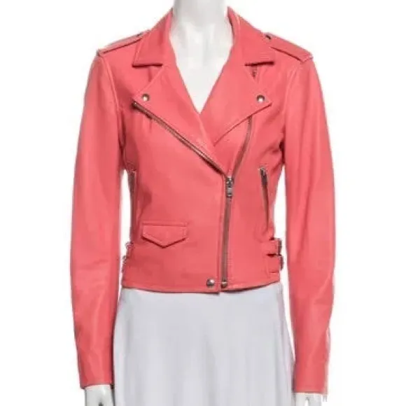 IRO  Vibrant Orange Leather Jacket - Image 2