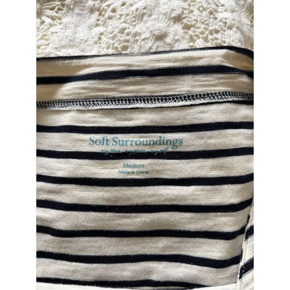 SOFT SURROUNDINGS Women's Cream Left Bank Nautical Striped Cotton Dress Size M - Image 2