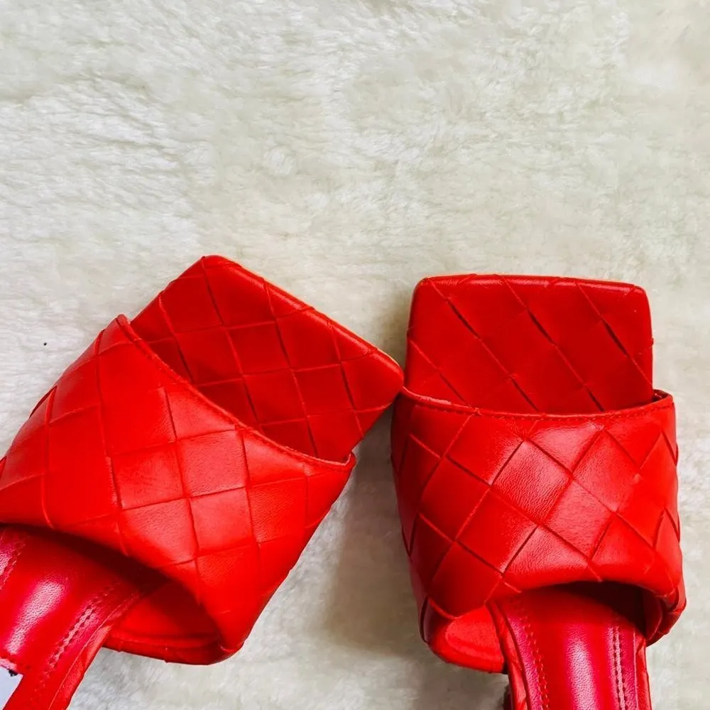 Red Leather Women PeepToe Sexy Heels Slip On Party Christmas Sandals Size 6.5‎ - Image 5