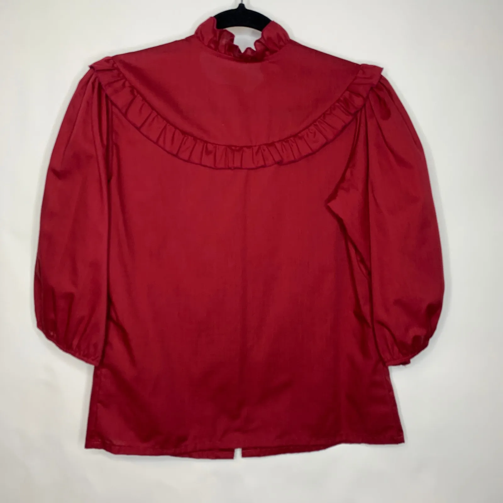 80s Vintage Burgundy Maroon Ruffle Peasant Boho Blouse Sz? Medium Red - Image 5