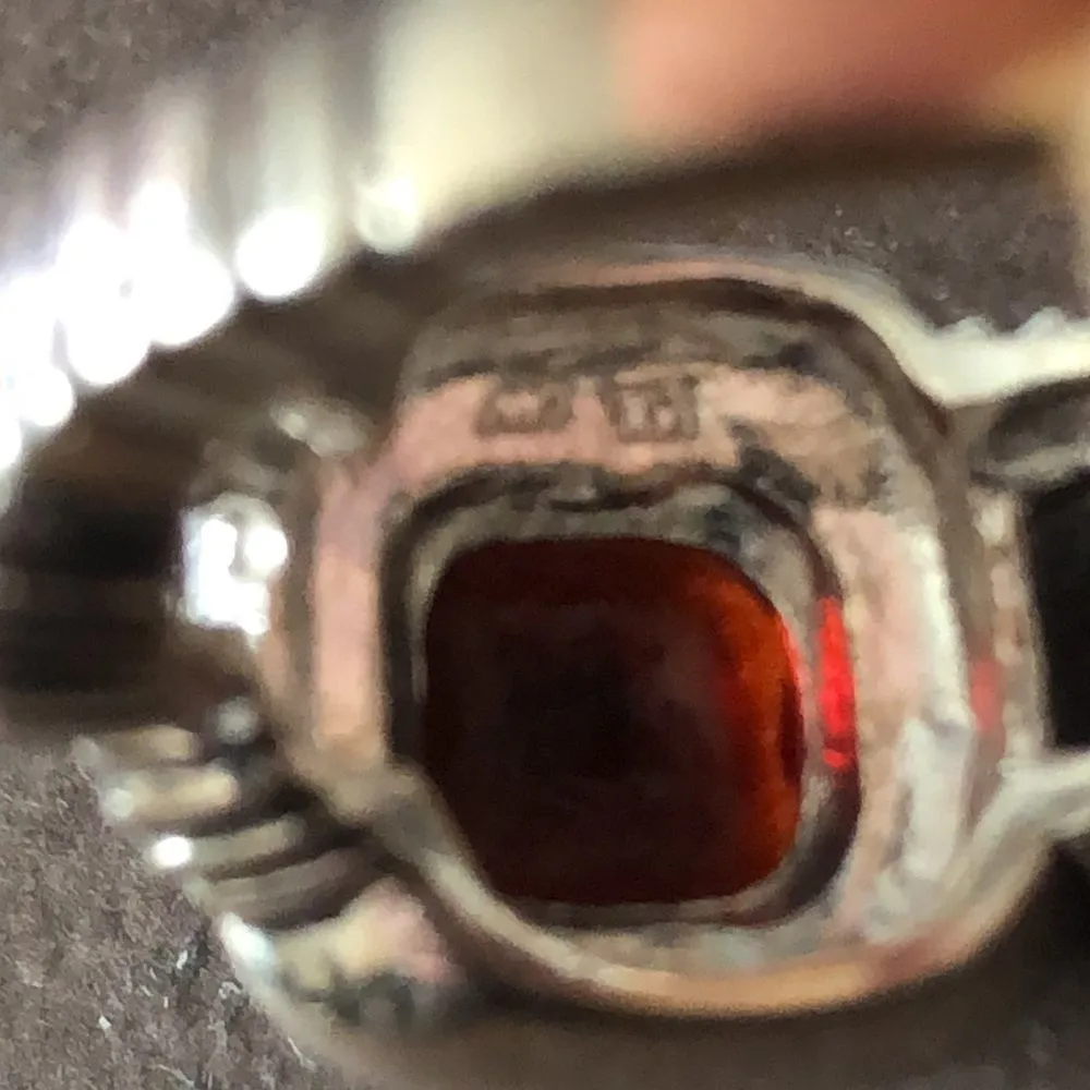 Cushion Cut Garnet Marcasite Metalwork Sterling Silver Ring Sz 6-1/2 - Image 8