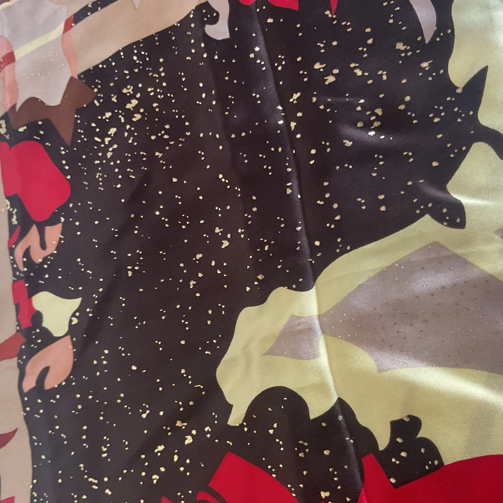 Y2K Retro Abstract Satin Scarf 33x33 Multicolor Red Brown Gold - Image 3