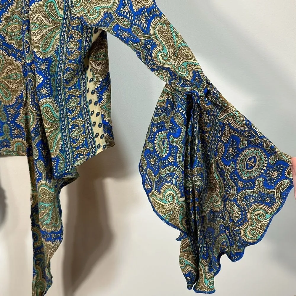 Ble Resort Collection Greece Crepe Luxury Beach Boho Wrap Top Tie Front Small* - Image 4