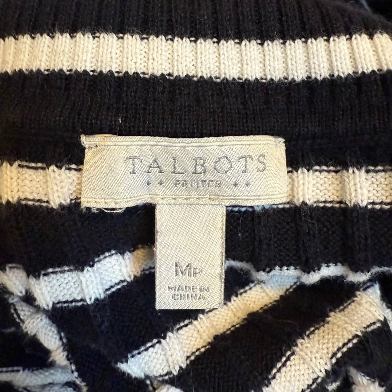 Talbots Petites Black and White Striped Ribbed Turtleneck Stretchy Fitted MP #‎ - Image 5
