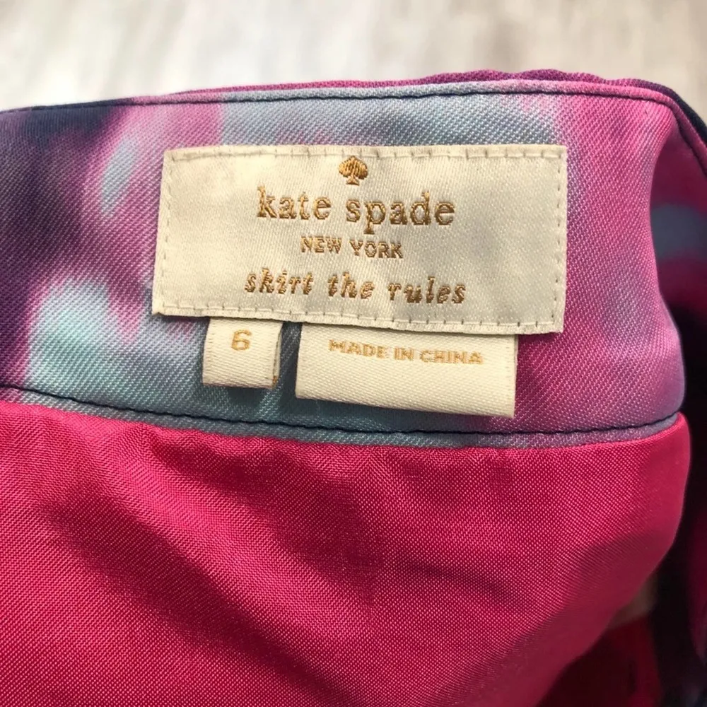 Kate Spade Women's Pink/Blue Abstract Floral Pleated Barry Pencil Skirt sz 6 - Image 8