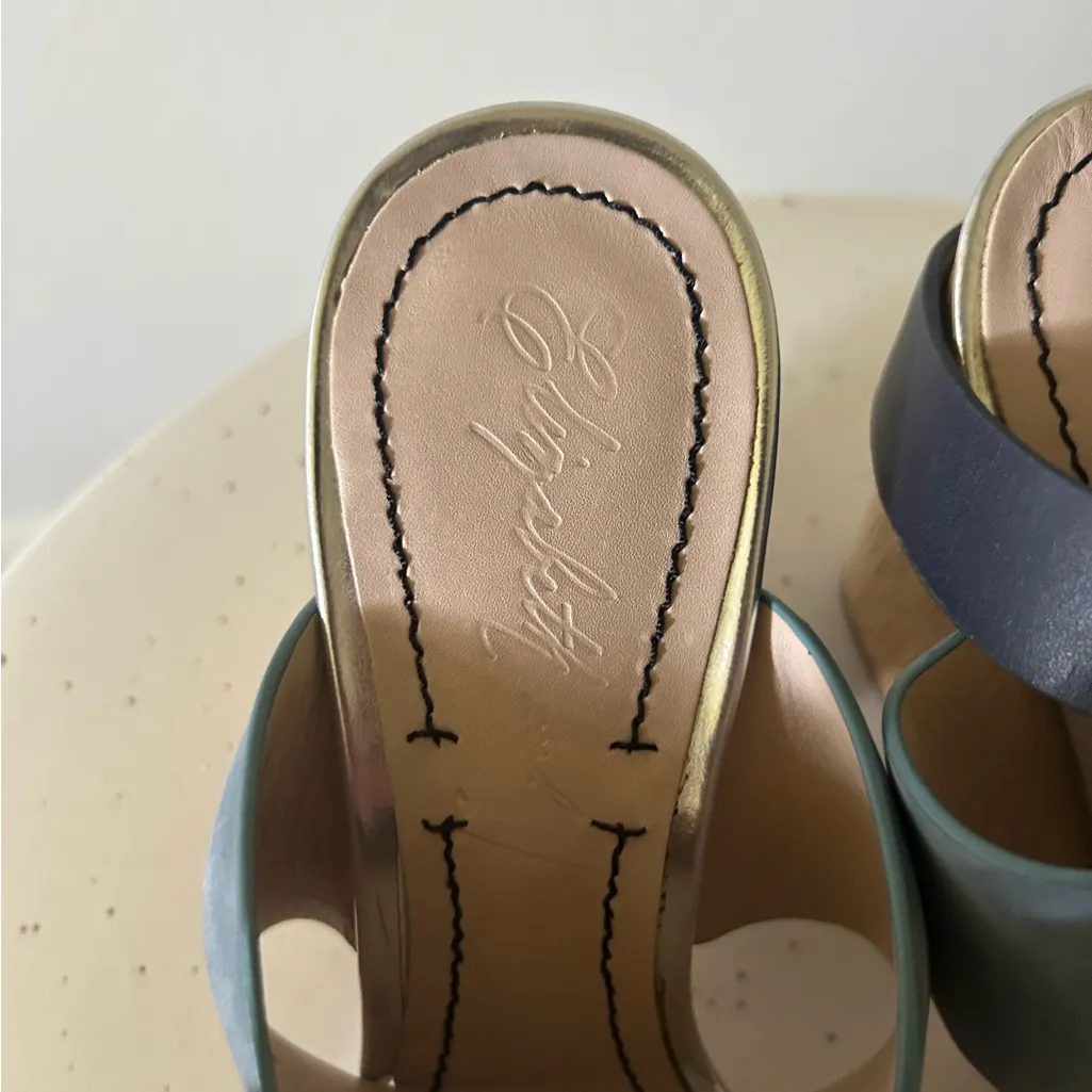 Elizabeth and James New Clair 2 Heels Blue Multi Silver Wood Sandals Size 6.5 - Image 5