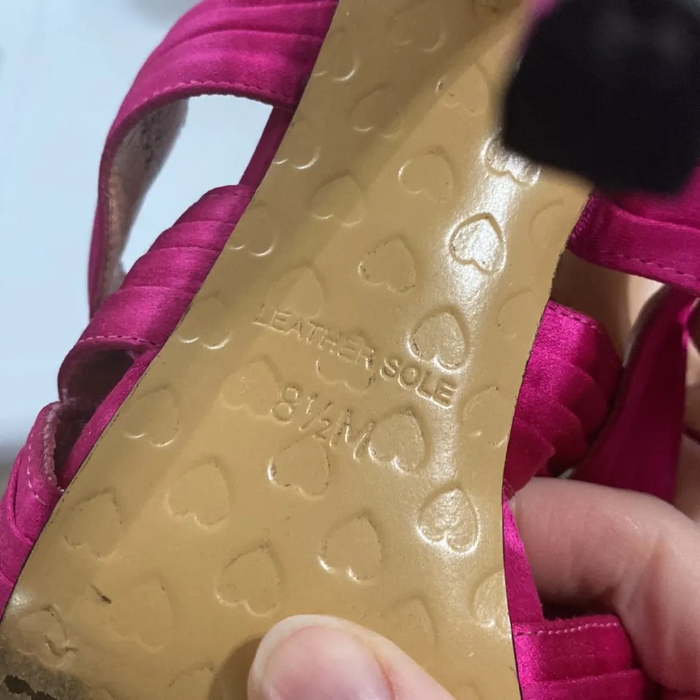 Betsey Johnson satin fuchsia strappy striped high heel sandals  size 8.5 - Image 13