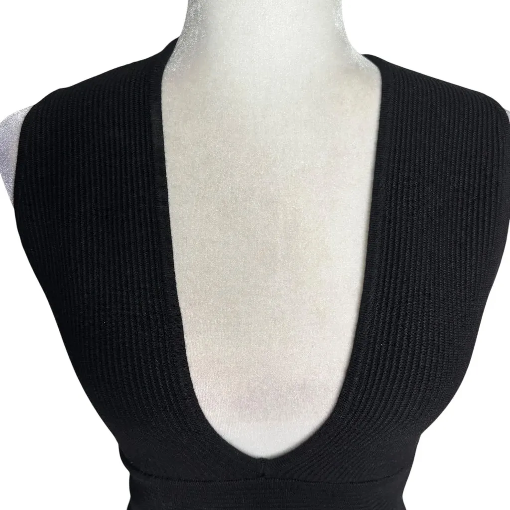 House Of Harlow 1960 Ribbed Sleeveless Crop Top Medium Black Deep V - Image 2