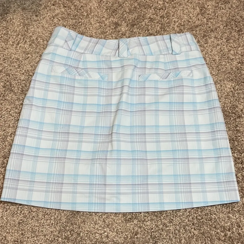 Nike Golf Skirt Size 2 Light Blue Plaid Lined Skort Dri-Fit Stretch Tech Fabric - Image 7