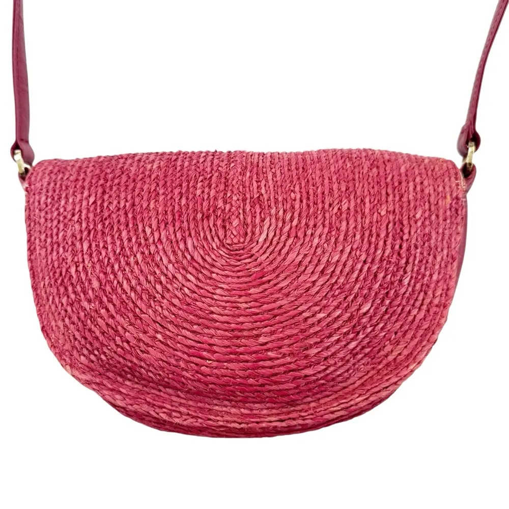 Helen Kaminski Raffia and Leather Shoulder Bag Raspberry Pink - Image 4