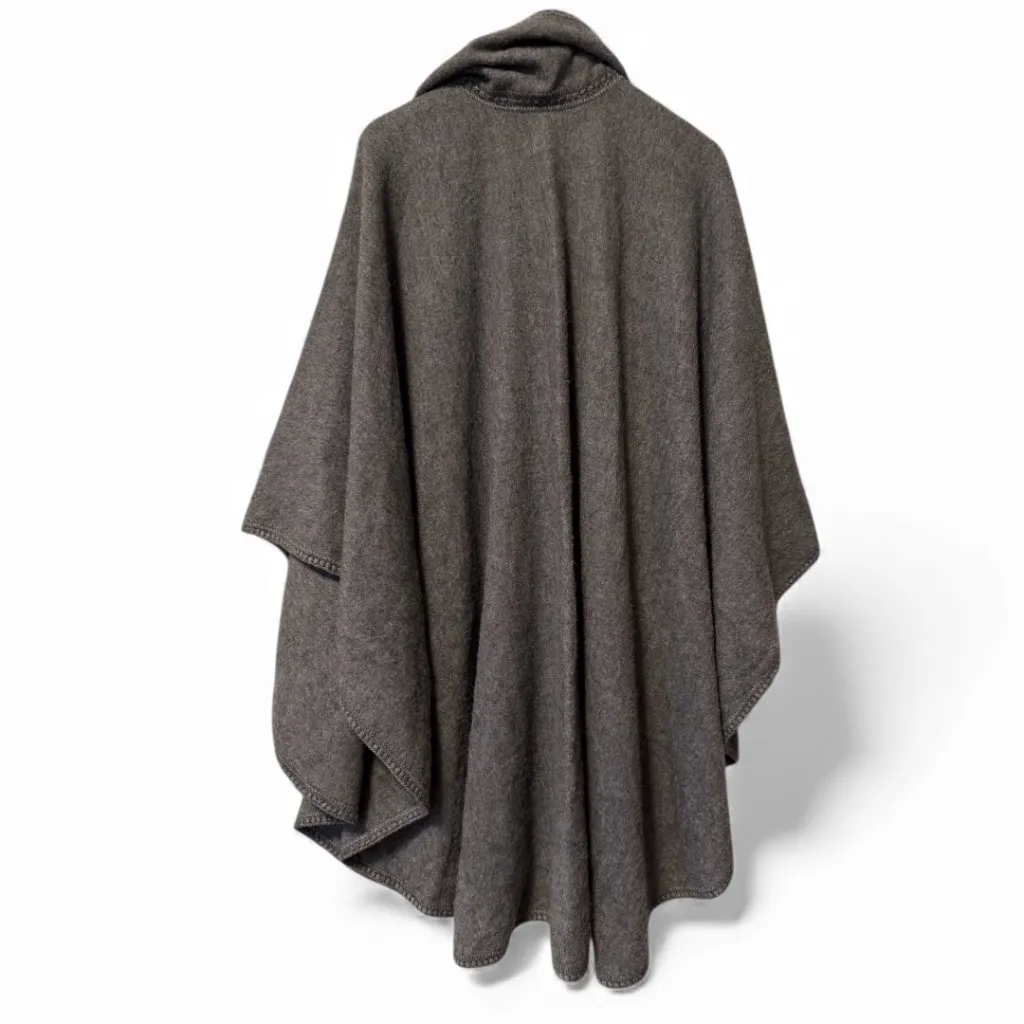 Capchatex Alpaca Poncho Womens One Size Wrap Grey Button Front Scarf Gray - Image 2
