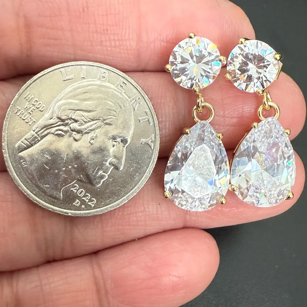 Stunning Clear CZ Cubic Zirconia Round/Pear Teardrop Gold - Image 8