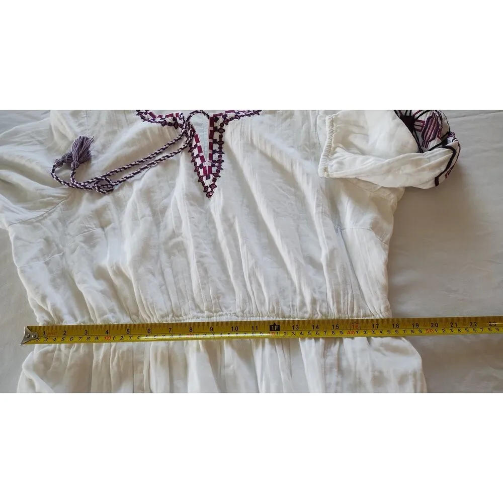 NTW Lane Bryant Size 18 WHITE COTTON GAUZE BOHEMIAN DRESS PURPLE EMBROIDERY - Image 10